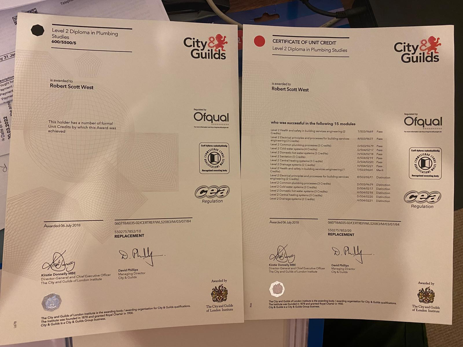 Rob West plumbing qualifications
